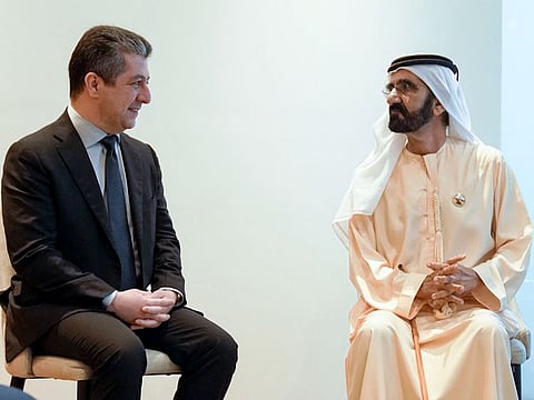 Sheikh Mohammed bin Rashid Al Maktoum (R) with Masrour Barzani, Prime Minister of the Iraqi Kurdistan Regional Government
