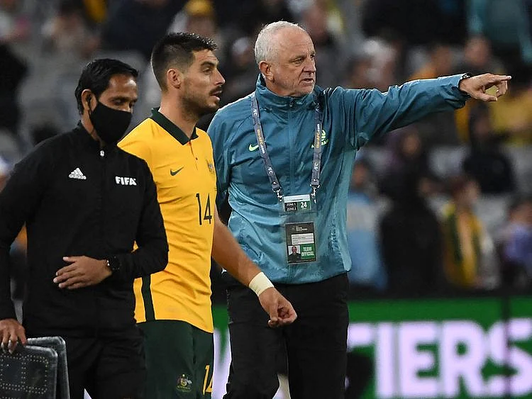 Australia's coach Graham Arnold during the loss to Japan