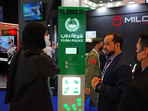 The Video Help Point on display at the Dubai Police stand at the World Police Summit at Dubai Exhibition Centre in Expo 2022 Dubai. 
