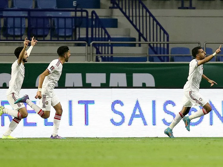 The UAE's Harib Abdalla Suhail celebrates the winner against South Korea