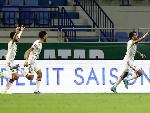 The UAE's Harib Abdalla Suhail celebrates the winner against South Korea