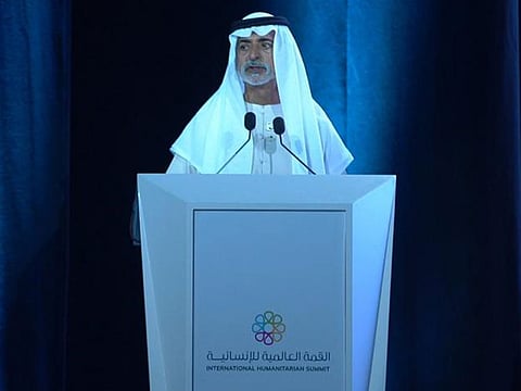 Sheikh Nahyan bin Mubarak speaking at the inauguration of International Humanitarian Summit 2022 at Dubai Exhibition Centre in Expo 2020 Dubai on Wednesday.