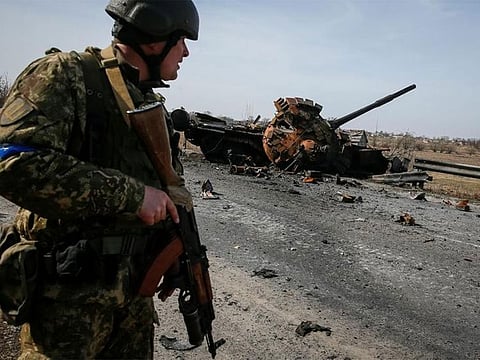  A Ukrainian serviceman on the front line in the Kyiv region, Ukraine