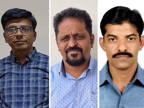 From left: Subramanian, Ibraheem and Subhashchandra who won Dh100,000 during the 70th weekly Mahzooz draw in Dubai.