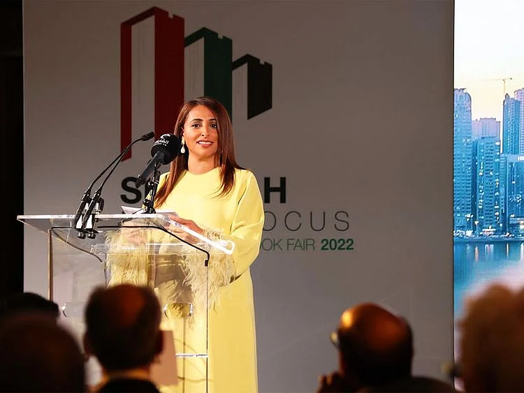 Bodour Al Qasimi, president of International Publishers Association, addressing guests at the iftar in London 