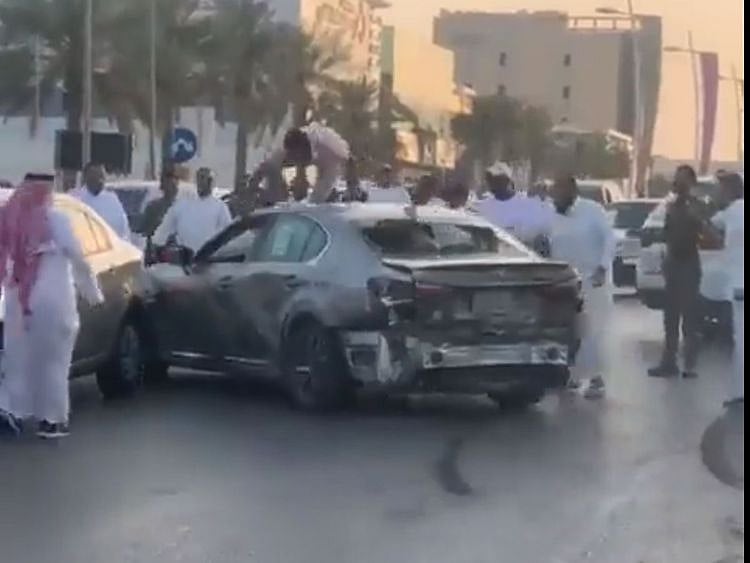  A video of the incident has gone viral on social media, showing the moment the driver reverses and smashes vehicles around him.