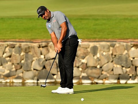 Dubai-based Indian golfer Shiv Kapur lines up a shot during recent Asian Tour.