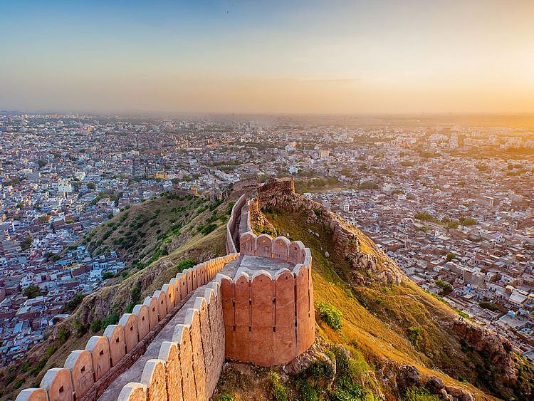 Aerial view of Jaipur from Nahargarh Fort at sunset