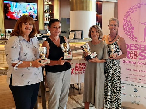  From left: Alison Bryant-Melone, Stephanie Tsalidis, Agnes Anwar and Andrea Kjaedegaard, winners of the JA The Resort DRGS Order of Merit with their trophies.