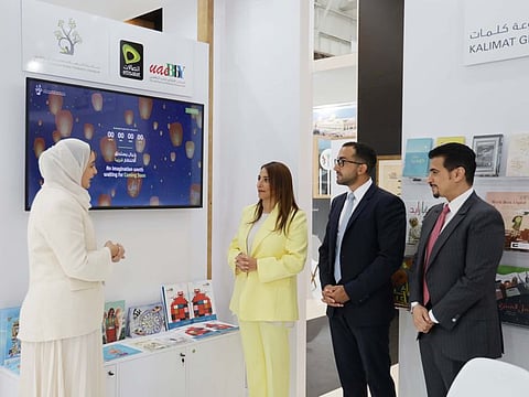Bodour Al Qasimi, Sheikh Fahim bin Sultan Al Qasimi, Ahmed bin Rakkad Al Ameri and Marwa Al Aqroubi at the London Book Fair.