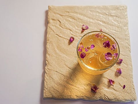Iced rose green tea for a hot summer day
