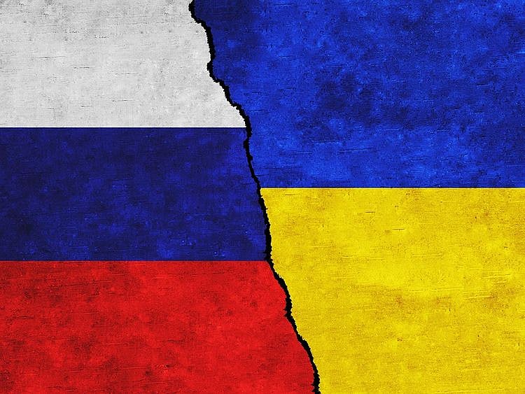 Russia and Ukrainian flag