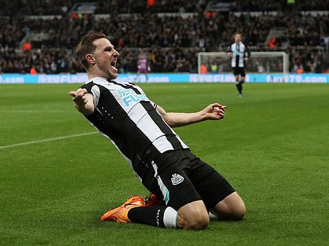 Newcastle United's Chris Wood celebrates.