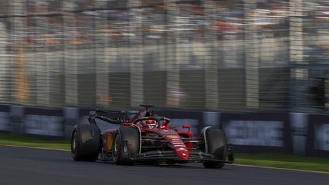Ferrari driver Charles Leclerc of Monaco steers his car during qualifying for the Australian Formula One Grand Prix in Melbourne, Australia.