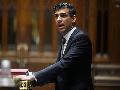 British Chancellor of the Exchequer Rishi Sunak speaks at a statement on the economic update session, at the House of Commons in London,  in a file photo.
