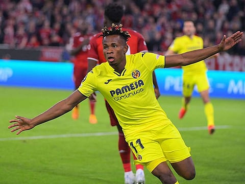 Villarreal's Nigerian midfielder Samuel Chukwueze celebrates scoring.