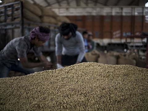 A pile of paddy rice at a wholesale grain market in Dadri, Uttar Pradesh, India, on Saturday, Feb. 26, 2022.