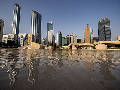 Residential and commercial skyscrapers on the skyline of Abu Dhabi.