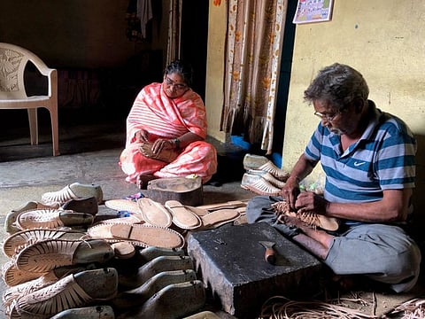 Shivaji and Soma Bamne from the village of Malgaon are masters in the art of making the sought after Kolhapuri Bantu footwear.