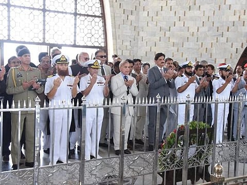 Sharif along with the chiefs of the allied political parties paid a visit to the Mausoleum of Quaid-e-Azam Mohammad Ali Jinnah in Karachi to reiterate his resolve to run the country in accordance with the principles of the founder of Pakistan.