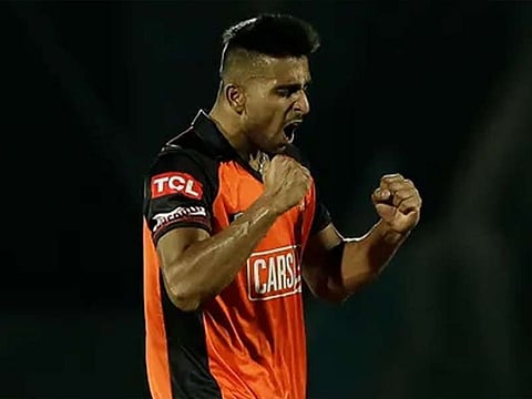 Going places... Hyderabad's Umran Malik is being tipped for selection for India by  Ian Bishop, Sunil Gavaskar and Dale Steyn.