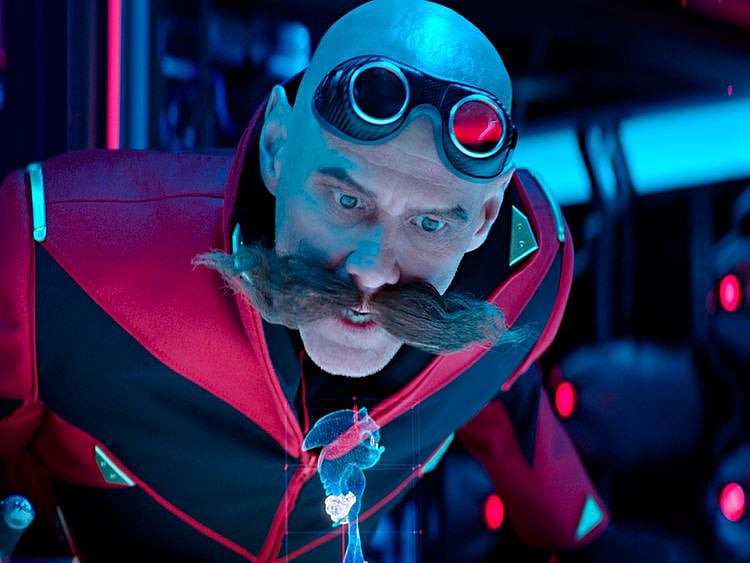This image released by Paramount Pictures shows Jim Carrey in "Sonic the Hedgehog 2." (Paramount Pictures via AP)