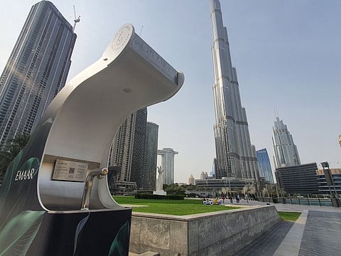 A water fountain at Burj Park, as part of the Dubai Can initiative.