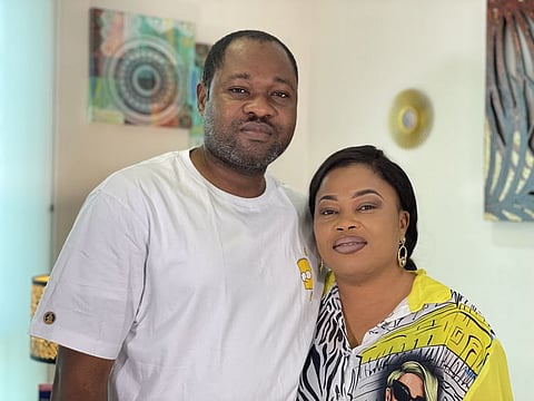 Nigerian medical tourist Okoduwa with her husband Emmaneul Okoduwa after her successful surgery in Dubai