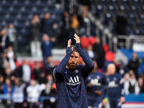Paris Saint-Germain's Spanish defender Sergio Ramos after the match against Lens at The Parc des Princes Stadium in Paris.