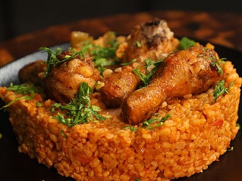 Middle Eastern recipe for Burghul Bel Banadura and Chicken Drumstick