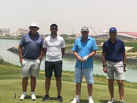 Some of the winners of last week's Emirates NBD Race to Malaysia Qualifying Round at Yas Links with Greg Nicholas (far right) along with Ian Haywood, Michael Gibson and Stuart Hambleton. 