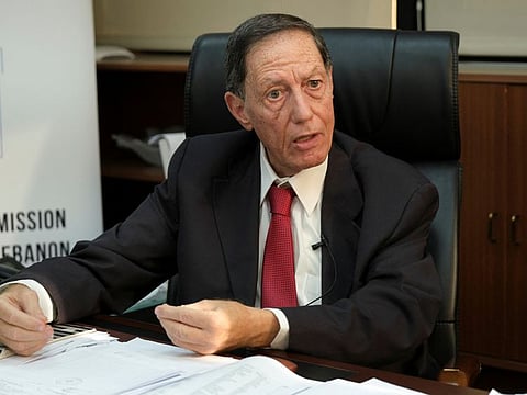 Nadim Abdul Malak, head of Lebanon's election commission gestures as he talks during an interview with Reuters at his office in Beirut, on April 27, 2022. 