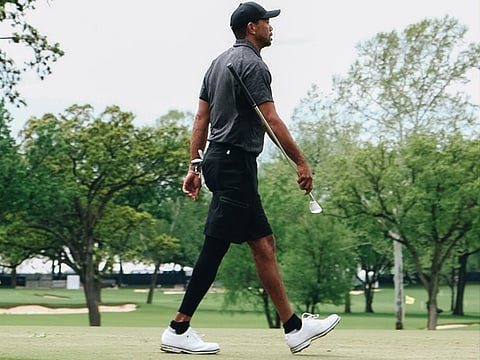 Tiger Woods - who nearly lost his right leg in a car accident early last year - arrived at the course to play all 18 holes without a cart.