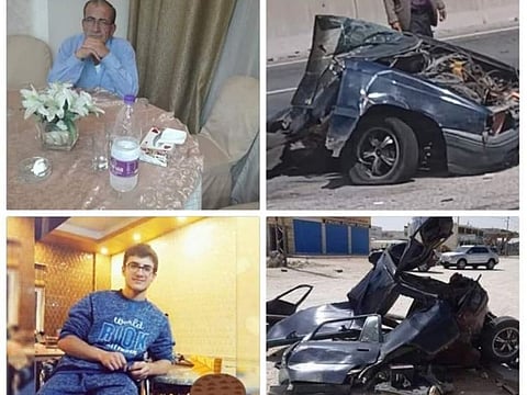  The father and his son who were killed in the accident and the mangled mess of the vehicle after it was hit by an SUV.