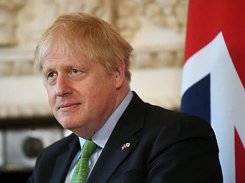 Boris Johnson, U.K. prime minister, during a bilateral meeting with Fumio Kishida, Japan's prime minister, inside number 10 downing Street in London, U.K., on Thursday, May 5, 2022. 