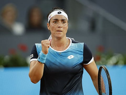 Tunisia's Ons Jabeur reacts during the final of the Madrid Open against Jessica Pegula of the US.