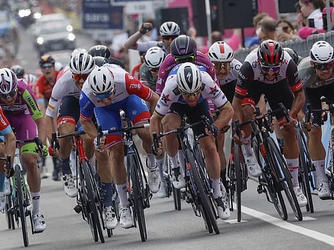 The peloton held a pedestrian pace for much of the day before bursting into action in the final 20km with the speeds ramping up in excess of 60kmph.