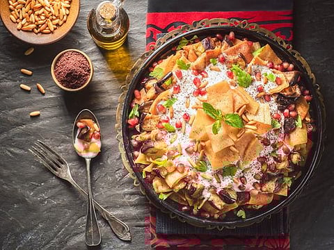 Vegan recipe for Middle Eastern eggplant fatteh