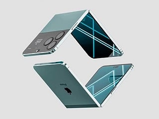 An "iPhone Air" foldable device concept released by ADR Studio. The concept envisions a foldable iPhone powered by an M1 chip and a portless design.