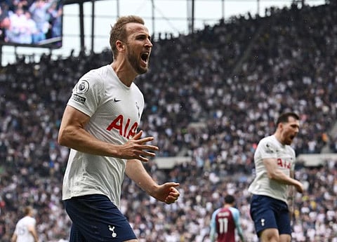 Tottenham Hotspur's Harry Kane celebrates scoring a penalty against Burnley. 