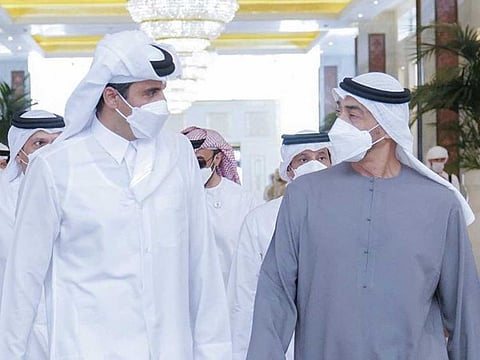  Sheikh Mohamed bin Zayed received Sheikh Tamim and his delegation at the Presidential airport in Abu Dhabi.