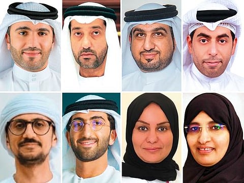 (Top row, L to R): Mohamed Ibrahim Al Raisi, Sheikh Saqr bin Mohammad Al Qasimi, Abdullah Al Nasser; (Middle row, L to R): Mohammed Obaid Rashid Al Shamsi, Abdulla Kazim Hassan Kazim Al Asmakh, Mohammad BinHendi; (Bottom row, L to R): Dr Ayesha Almemari, Dr Khawla Abdul Rahman Al Mulla.