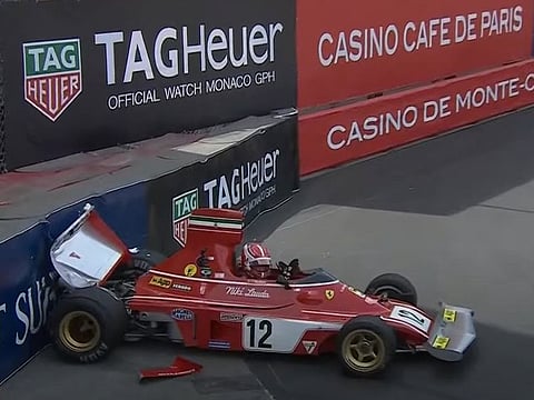 Charles Leclerc crashed legend Niki Lauda’s 1974 Ferrari into wall in Monaco.
