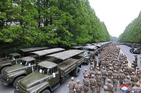Officers of the military medical field of the Korean People's Army deployed to supply medicines in Pyongyang after the spread of COVID-19 on Tuesday.