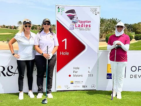 UAE Ladies National Team Coach April Varney (left) with UAE National Team players Alia Al Emadi & Hamda Al Suwaidi.