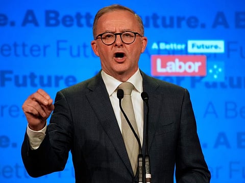 Labor Party leader Anthony Albanese speaks to supporters at a Labor Party event in Sydney, on May 22, 2022, after Prime Minister Scott Morrison conceding defeat.