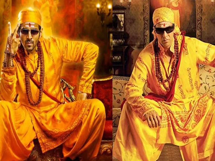 Kartik Aaryan and Akshay Kumar in a combination picture of 'Bhool Bhulaiyaa' and 'Bhool Bhulaiyaa 2' posters