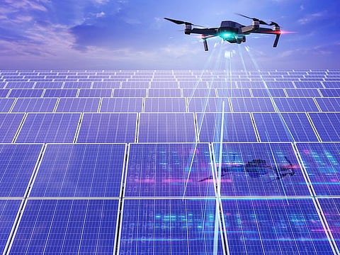 DEWA uses drones to ensure solar photovoltaic panels are performing well at Mohammed bin Rashid Al Maktoum Solar Park, for example. Picture used for illustrative purpose.