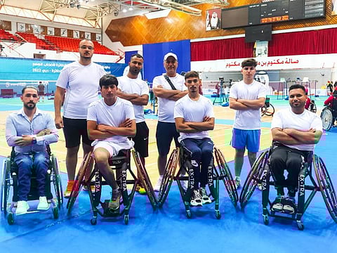 Team Iraq strike a pose at the Fazza Dubai Para Badminton International 2022 tournament.