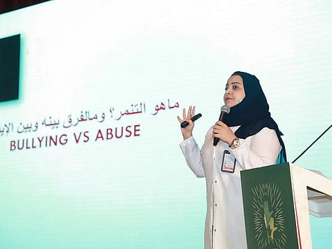 A speaker at the anti-bullying forum. 